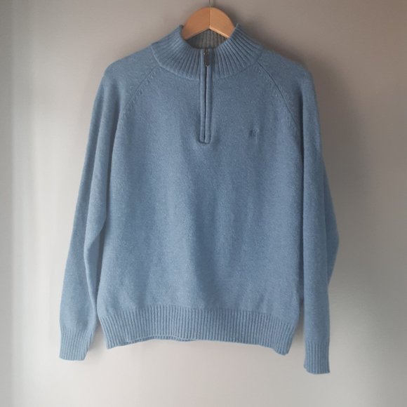 Sacoor Brothers Blue Cozy Soft Wool Blend Sweater, Half Zip - Picture 1 of 15
